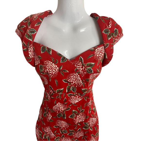 Collectif Vintage London XS Red Floral Dress - Picture 3 of 8